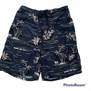 Big Dogs Mens Bathing Suit Large Tropical Print NWOT Navy Blue Pool Beach Summer